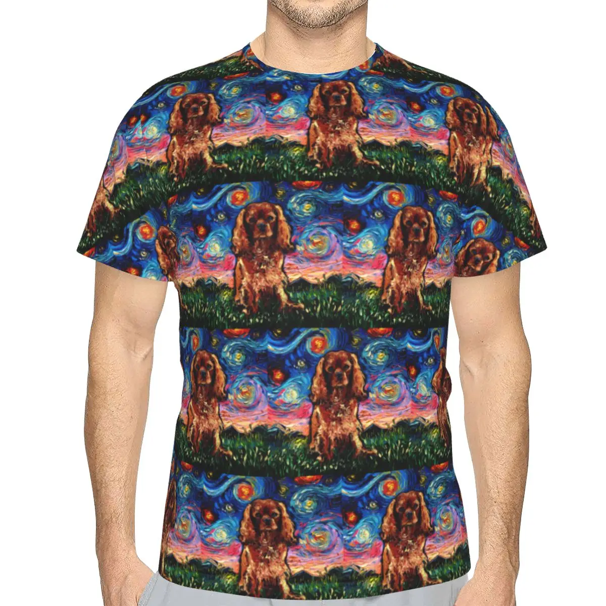 Ruby Dog Cavalier King Charles Spaniel Night 100% Cotton T-Shirt Men'sClassic T Shirts Men O-Neck Short Sleeve