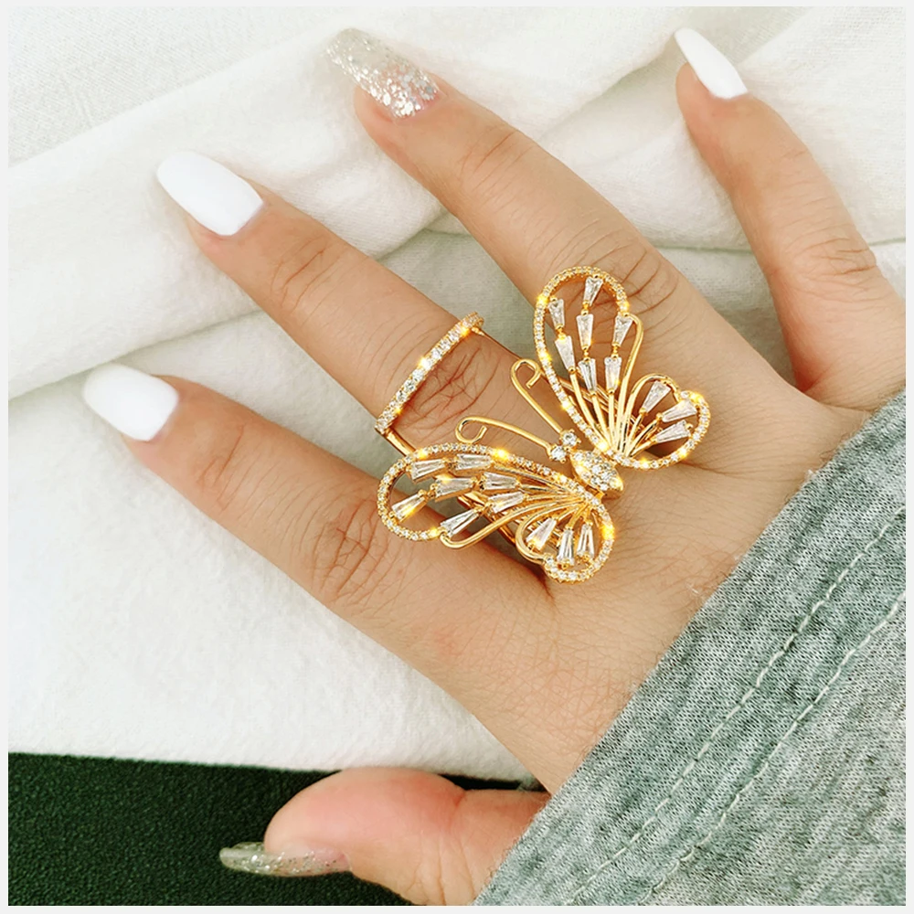 

New Arrivals High Quality Luxury Movable Wings Butterfly Statement Ring Personalized Costume Jewery Finger Rings for Women Girls