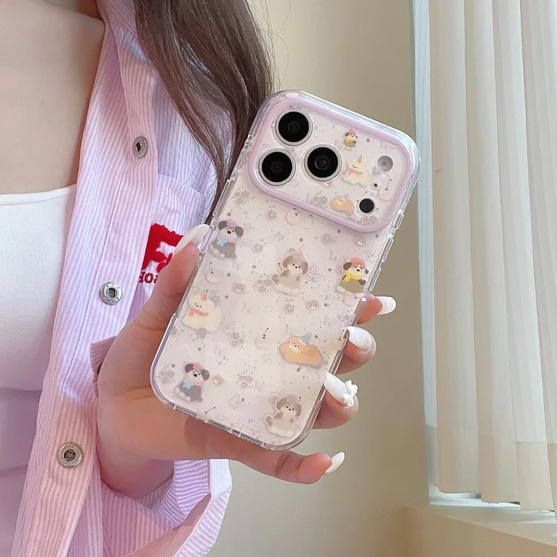 

Korean Cute Cartoon Dog Pattern Phone Cover For Apple iPhone 17 Pro 16 15 14 Pro Max Back Cover Cases For Apple iPhone 16Pro Fun