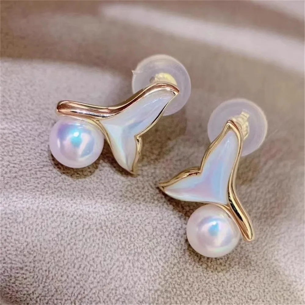 

DIY Pearl Accessories, Shell Fishtail 18K Bag Gold Copper Thick Gold Plating Explosion S925 Silver Needle Stud Earrings Female