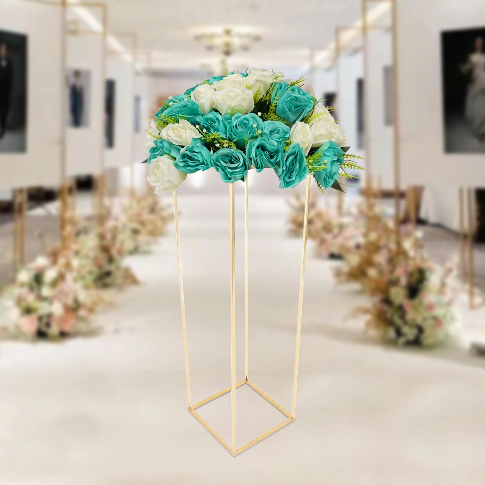 

Metal Wedding Flower Stand Floor Vase Column Flower Stand Geometric Centerpieces Vase Event Reception Tables Decoration Gold