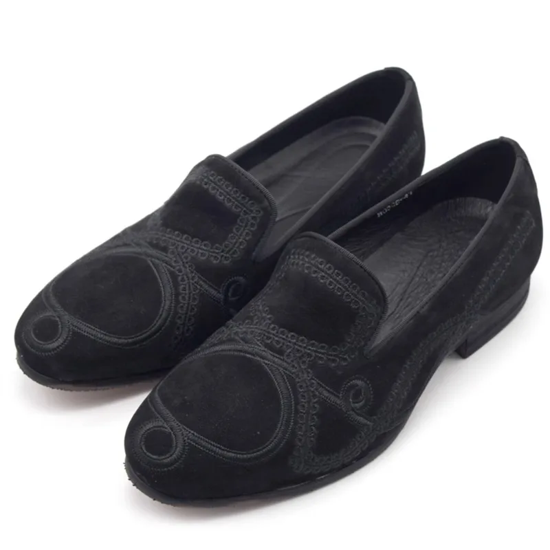 

New Handmade Embroidery Slip on Casual Loafers Men Fashion Genuine Leather Work Party Wedding Dress Leather Shoes Male