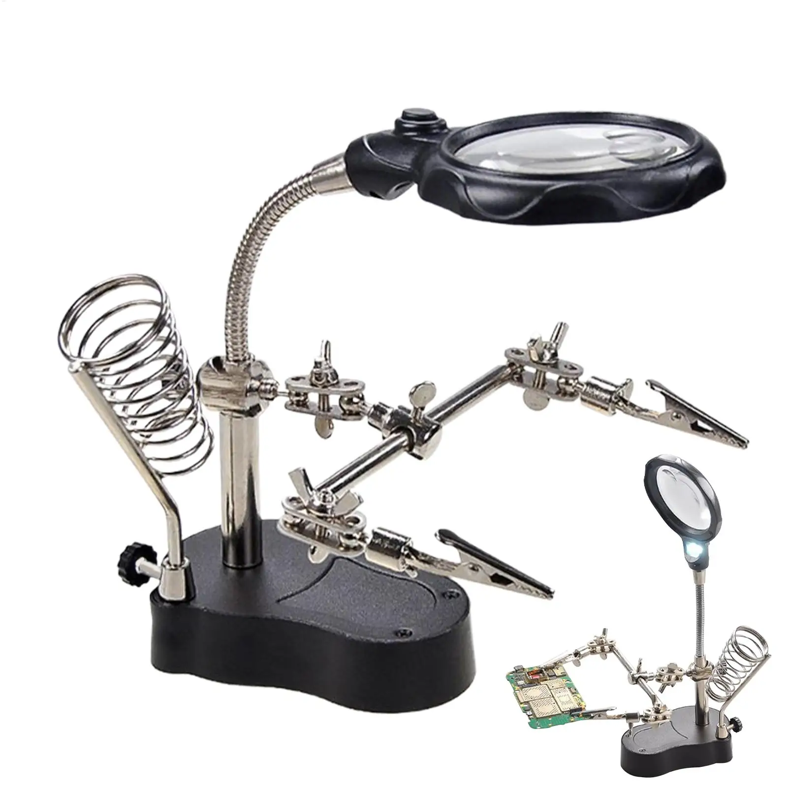 LED Helping Hands Soldering Station Magnifying Glass with Clips Adjustable Hand Tool for Circuit Board Jewelry Repair Welding