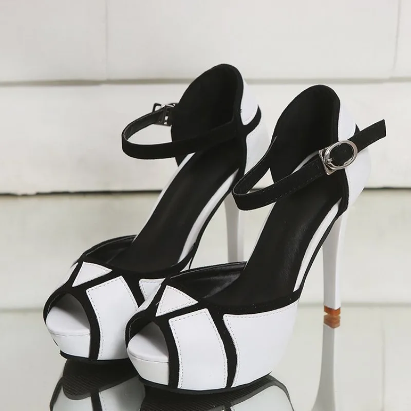 

Women's Sandals Colorblock Peep Toe Platform Pumps Summer Fight Color Shoes Fish Mouth High Heels Sexy Thin Heels Dress Shoes
