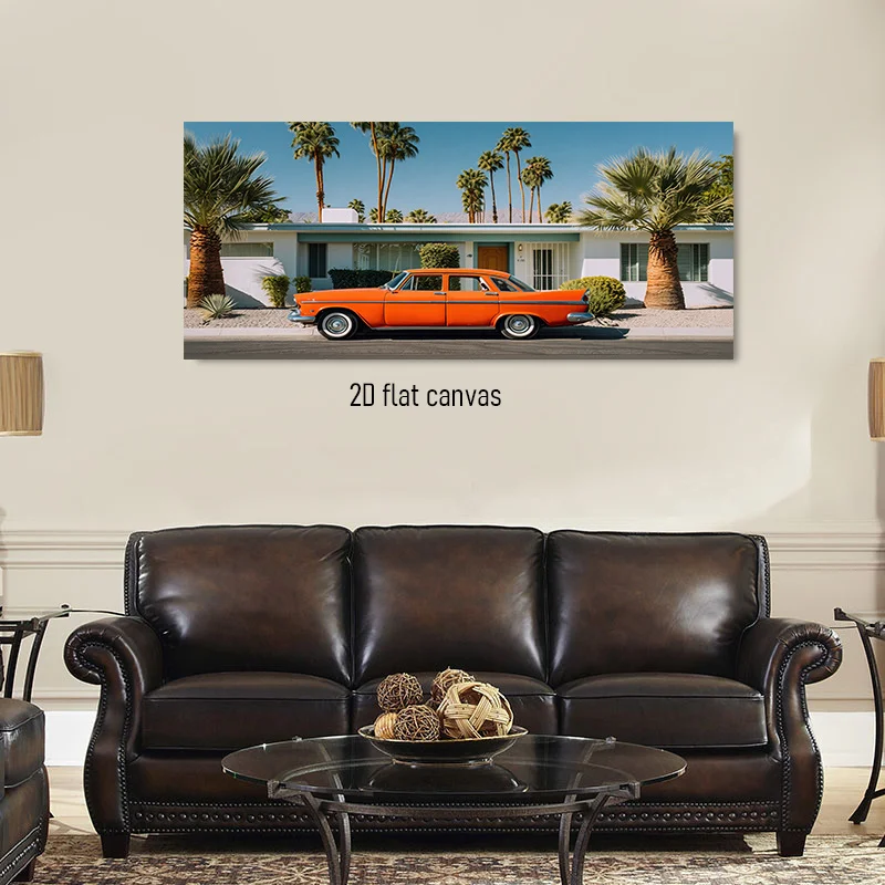 1pc American retro Palm Springs style decorative painting, modern minimalist living room entrance frameless canvas hanging paint