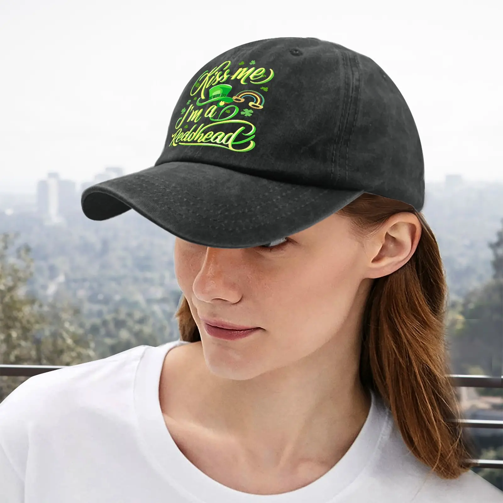Kiss Me I'm a Redhead St Patricks Day Baseball Cap Distressed Vintage Washed Adult Unisex Outdoor Cap