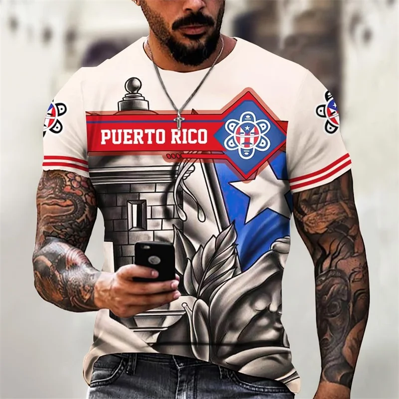 

Puerto Rico Flag Pattern Print T Shirt For Men Summer Short Sleeve Oversized Tee T-Shirt Clothing Men's Crew Neck Tees Top