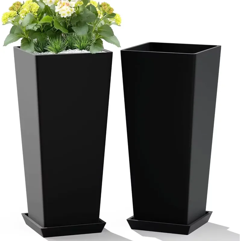 Large Outdoor Planter with Tray and Drain Hole Modern Garden Pot for Landscaping Decor