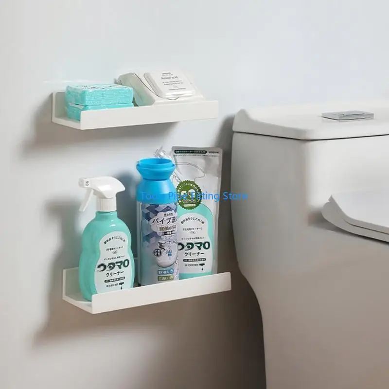 

F92B Adhesive No-drill Space Saving Shelf Wall Mounted Cosmetics Storage Holder Bathroom Kitchen Plastic Rack