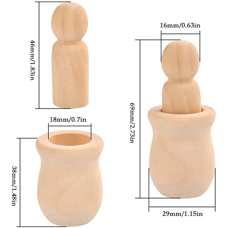 Unfinished Wooden Peg Nesting Dolls People Bodies,Natural Unpainted Decorative Wood Figures For Painting,Art Projects 60