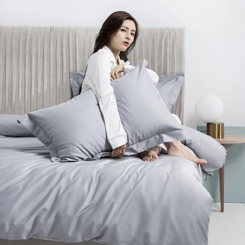 100%Egyptian Cotton Bed Sheet Set 1000 TC 4Pcs King Queen White Grey Duvet Cover Fitted Sheet with 2Pillowcases Hotel Beddingse