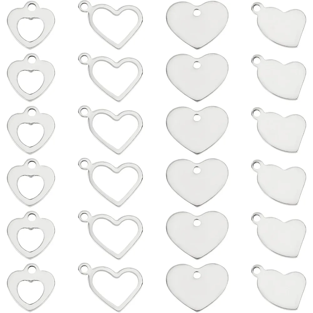 

200Pcs 4 Style Heart Charms Pendants Style Hollow Heart Charms Open Heart Floating Pendants Stainless Steel Charms for Necklace