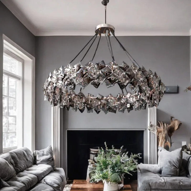 

2025 modern luxury Square crystal chandelier, lustre Hardware Hanging wire ceiling APP with RC Dimmable for living room