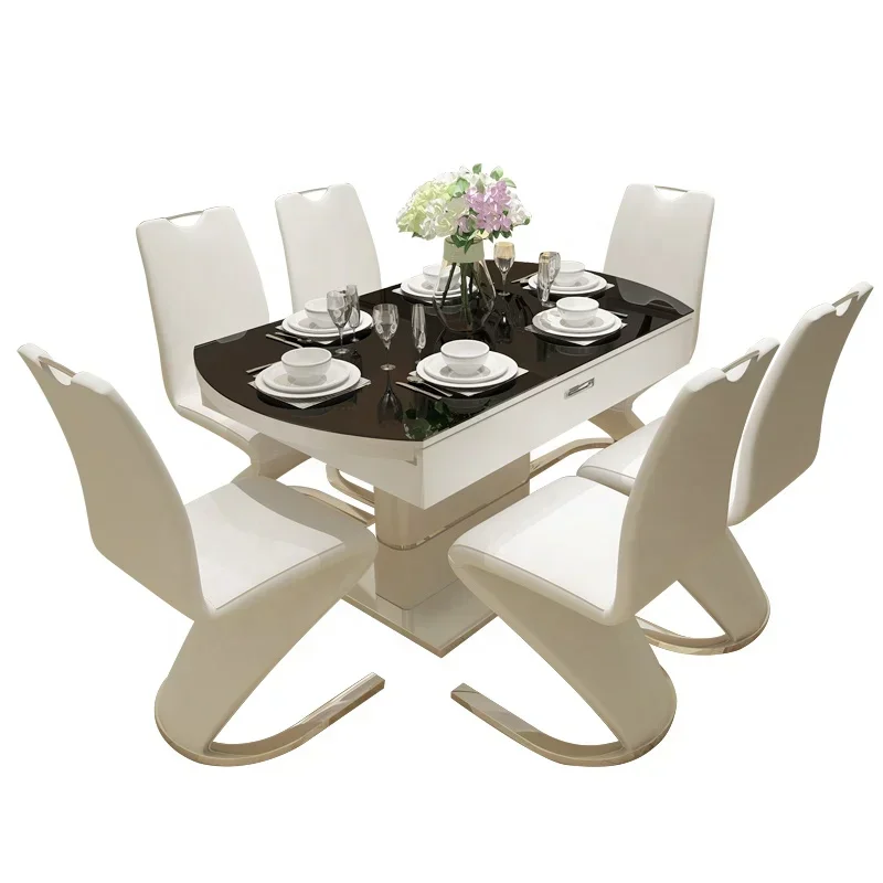 Home furniture luxury dining room table sets Round folding dining table set 6  8 seater chairs stainless steel dining table base