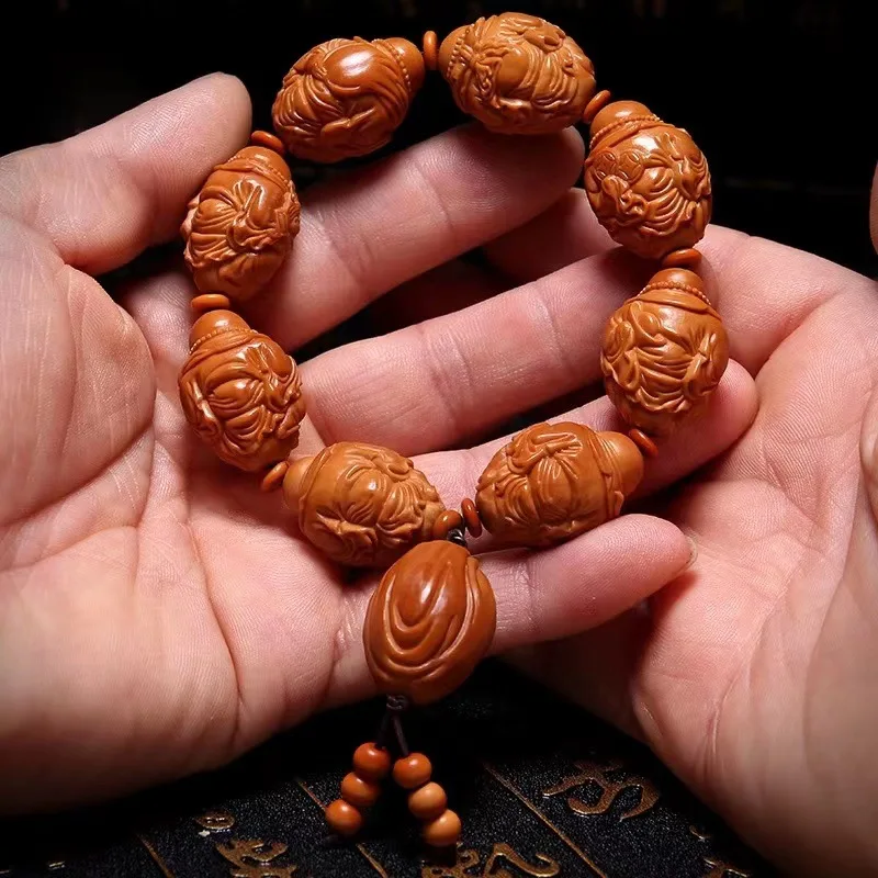 

Su Gong Hu Carved Crafts Hand Pieces Men's and Women's Bracelet Olive-Stone Carving Eight Treasures Maitreya