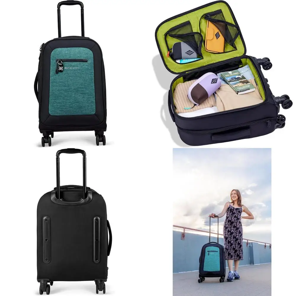 

«22-дюймовый дорожный мягкий чемодан с прочной конструкцией и легкими колесами».