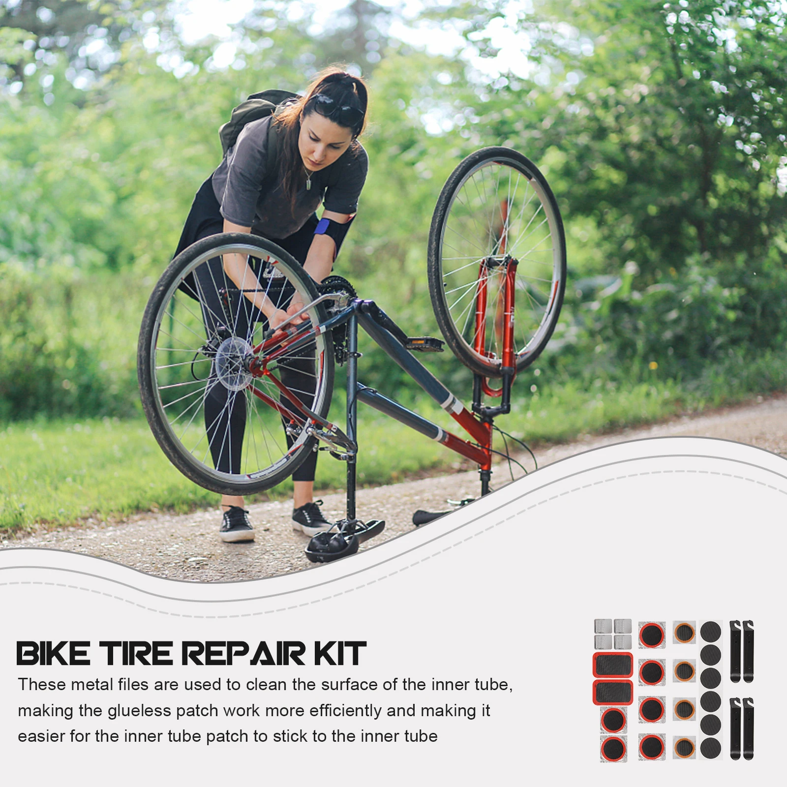 

1 set Bicycle Tire Repair Tool Set Plastic Patch Kits for Bike Tires Glueless Self Adhesive Patches Easy to Use Anywhere