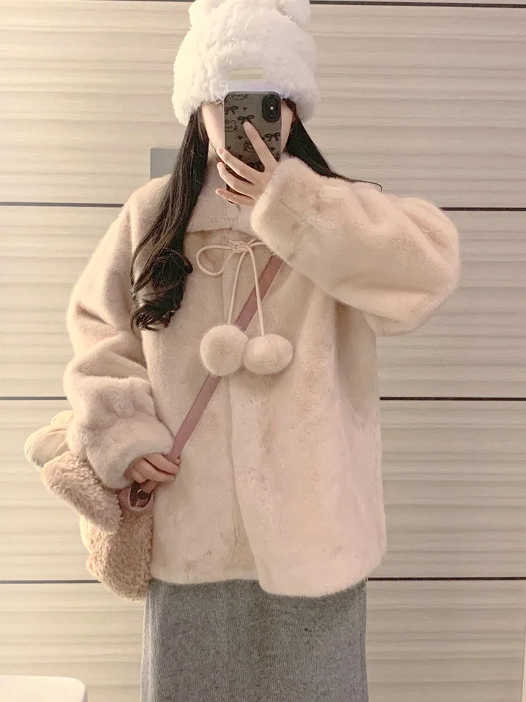 

2025 New Casual Ele Thiened Women's Mink Imitation Coat Winter Faion Outerwear Korean Sle Long Sve Coat