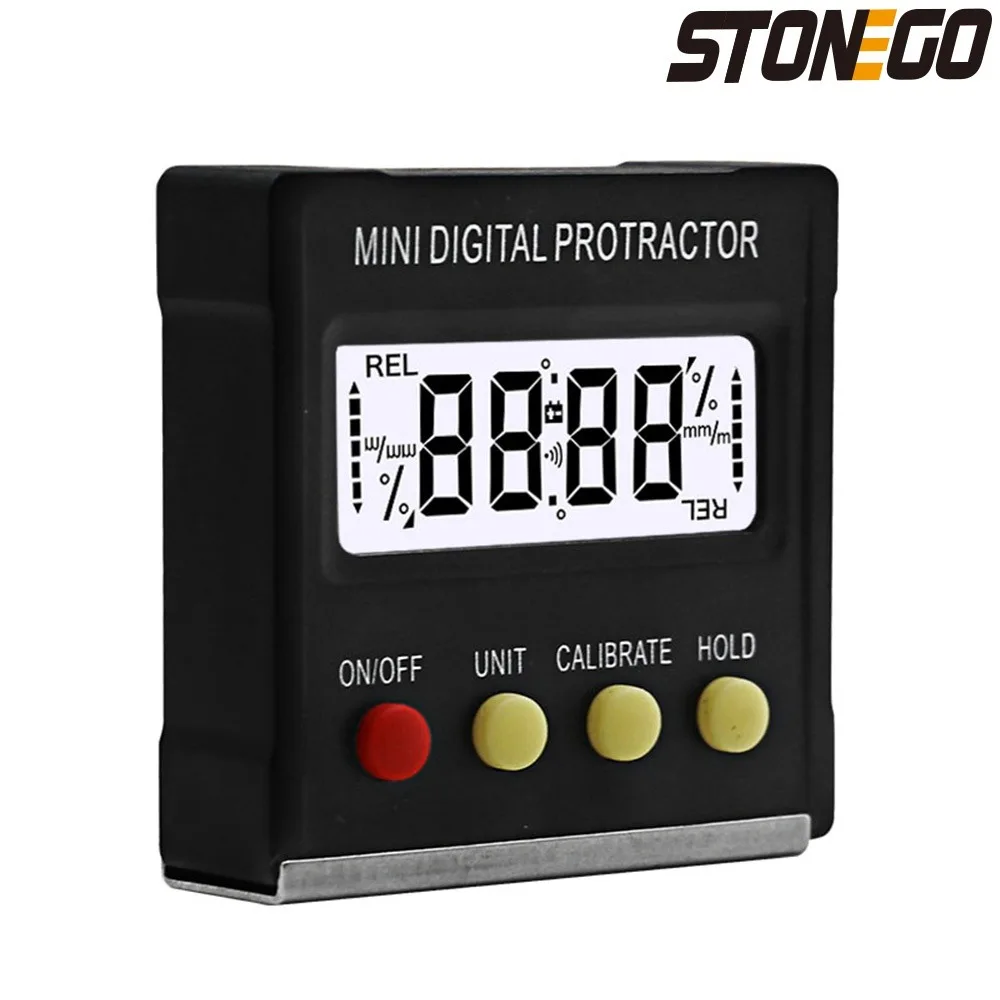 360 Degree Mini Digital Protractor Inclinometer Electronic Level Box Magnetic Base Stonego Measuring Tools - Include Battery
