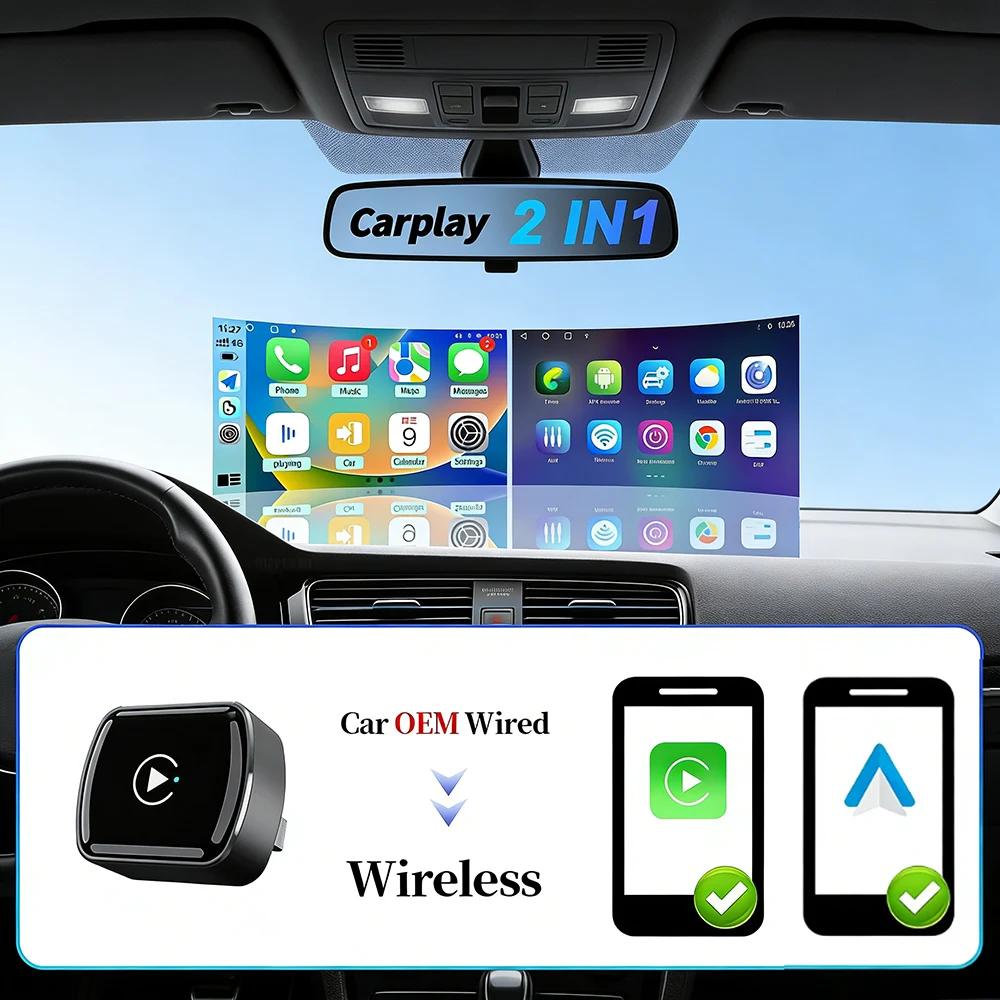 Wireless CarPlay Adapter 2026 Upgraded for iOS & Android Auto, Mini Size Wired to Wireless CarPlay, Plug & Play, CarPlay Adapter