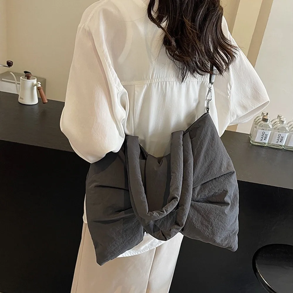 

Korean Style Ruched Bowknot Shoulder Bag Large Capacity Soft Nylon Quilted Tote Bag Cotton Padded Stylish Crossbody Bags
