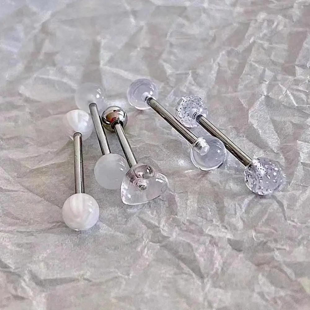 1pc/5pcs 14G Stainless Steel Tongue Rings Barbell Glow Tongue Barbell Jewelry For Women Piercing Tongue Piercing Rings White