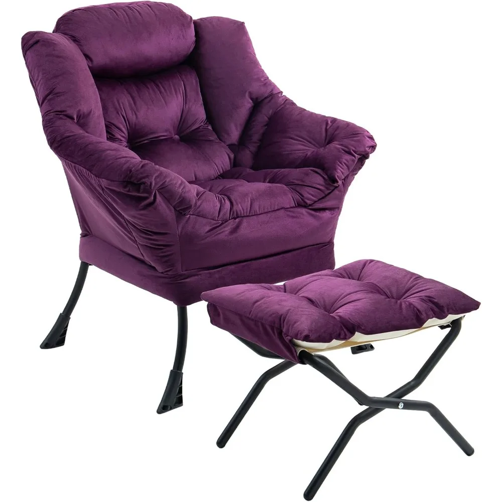 

Velvet Lazy Chair with Foldable Ottoman,Large Lazy Chair, Accent Reading Chair, Cozy Lounge Chair with Armrest