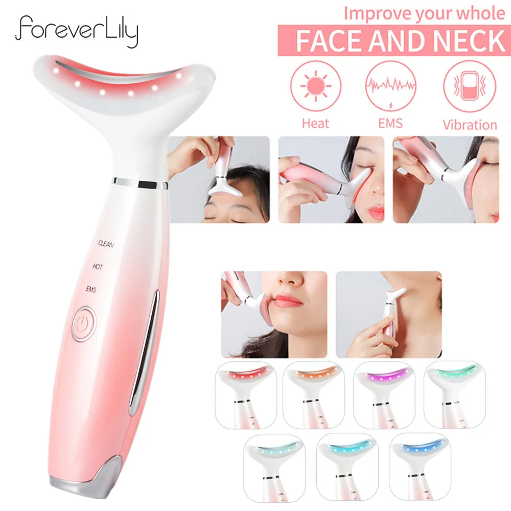 Foreverlily 7 Color Neck And Face Beauty Device Neck Lifting Vibration Massager Face V-line Neckline Slimmer Double Chin Reducer