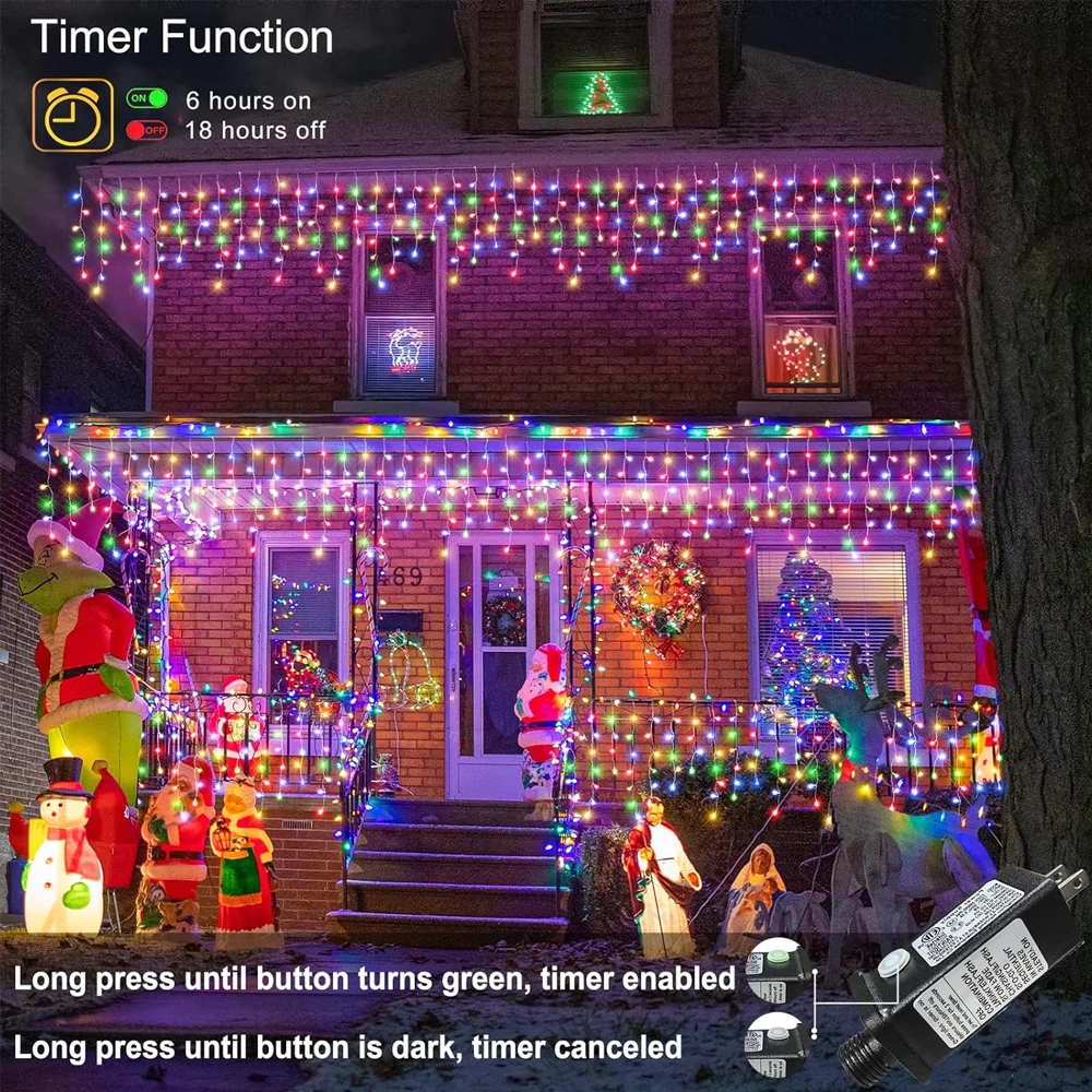 480LED Indoor Decor String Lights Christmas Ice Light Outdoor Waterproof 8 Modes Tgmer UK/US/EU Plug for Party Wedding Camping