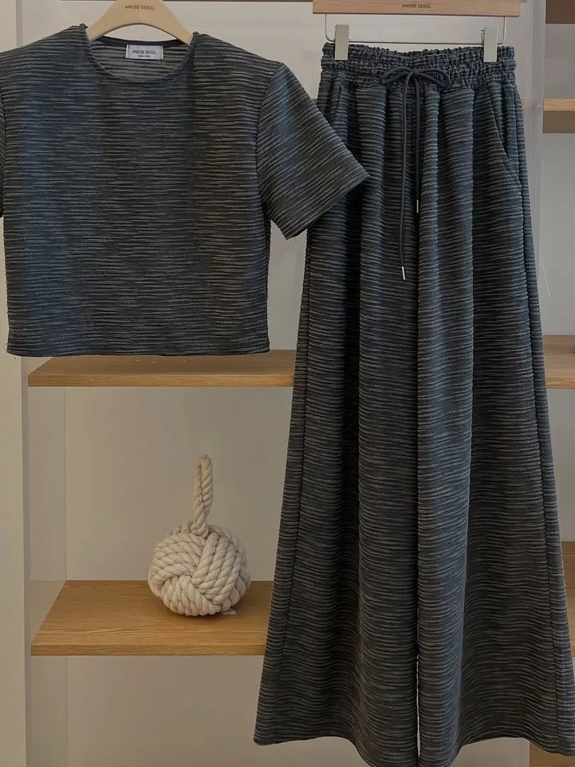 قميص نسائي صيفي جديد بتصميم كسول، توب قصير فضفاض، بنطلون كاجوال مخطط بخصر مطاطي، قميص نسائي فضفاض عتيق الطراز