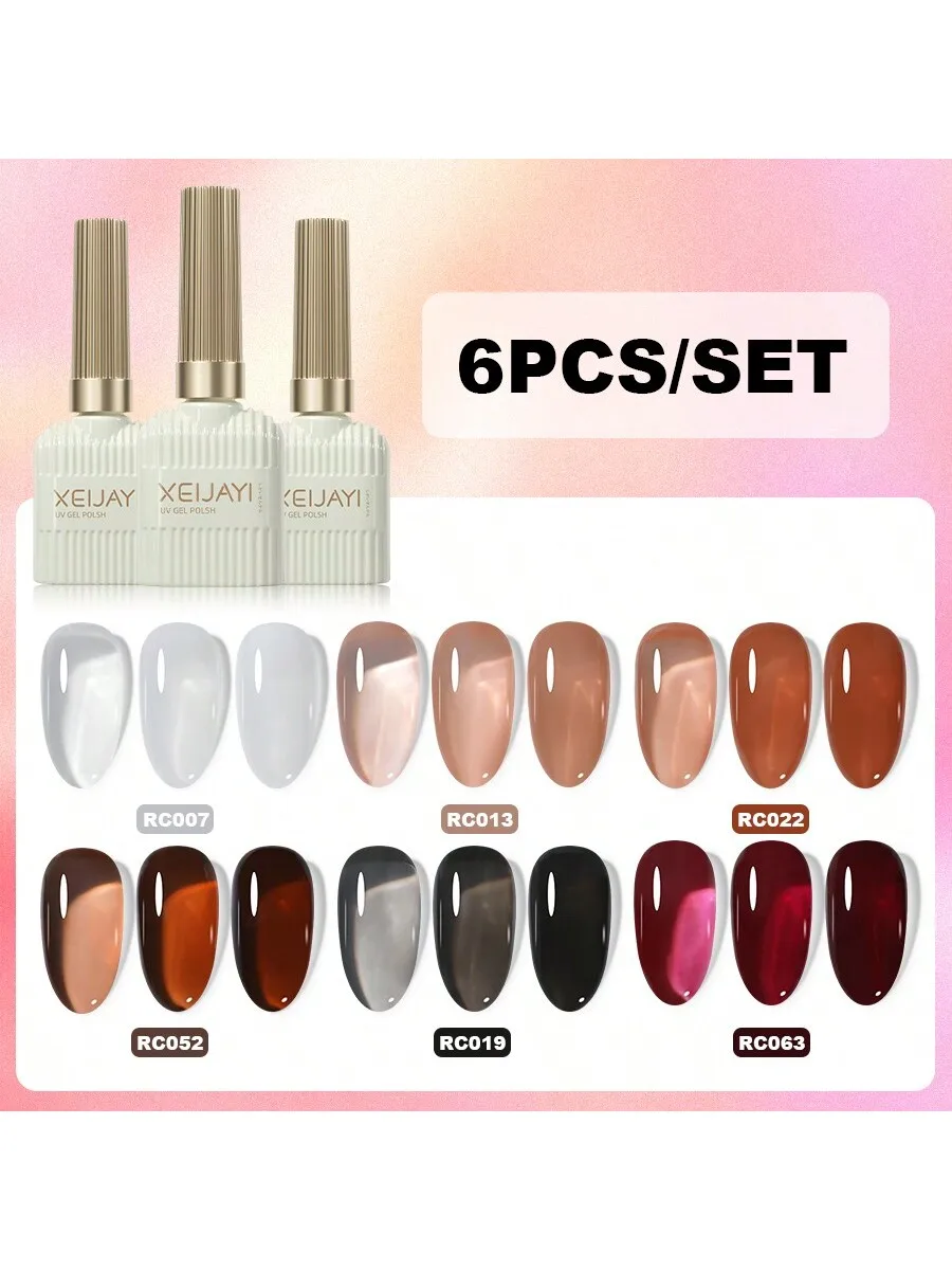 

6Pcs 15ML Gel Nail Polish Set, Popular Color Gel Varnish Kit, Soak Off UV/LED Gel Polish, For Home Salon Nail Art Christmas DIY