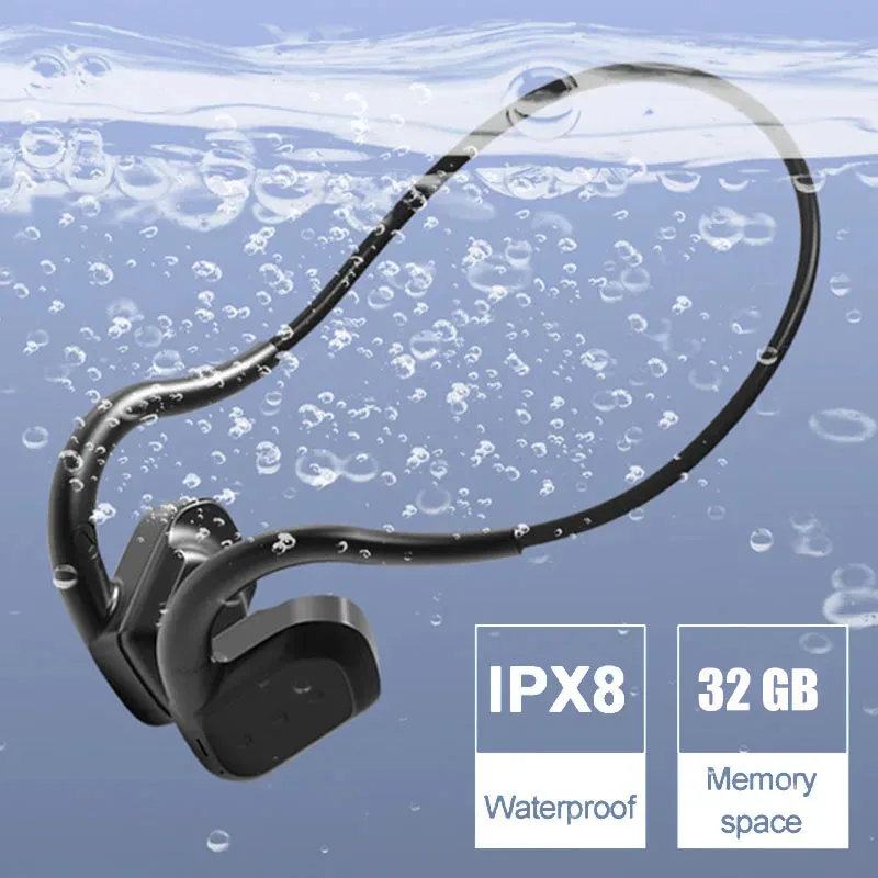 

IPX8 Waterproof Bone Conduction Earphone Bluetooth5.3 Swimming Headphones 32G Memory Handsfree Call Music Headset Stereo Earbuds