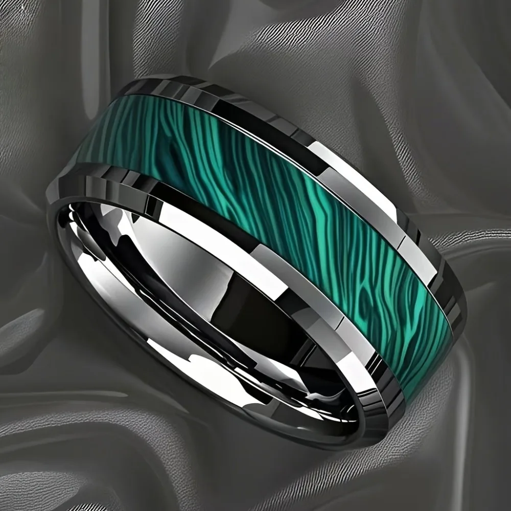 Men's Imitation Peacock Stone Inlay Stainless Steel Ring