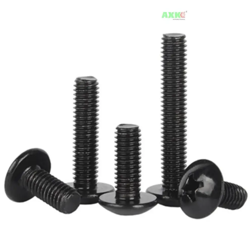 10Pcs/lot M2 M2.5 M3 M3.5 M4 M5 M6 TM Screws Phillips Truss Mushroom Head Screw Black Plated Electronic Carbon Steel Screws