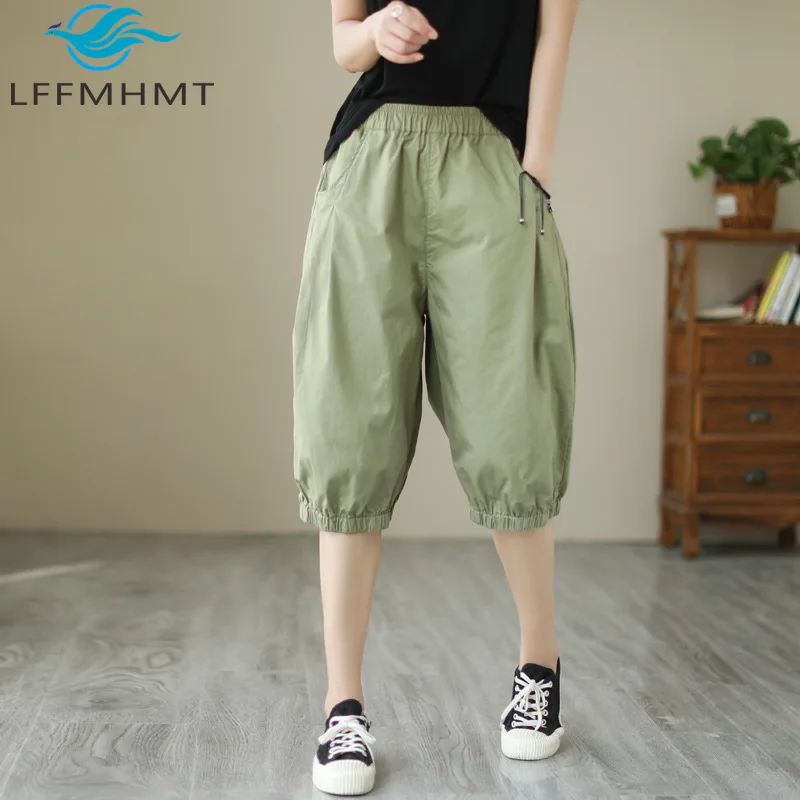 

Summer Fashion New Arrival Women's Loose Fit Caprit Pants Korean Japan Style Solid Color Simple Casual Basic Cozy Jogger Trouser