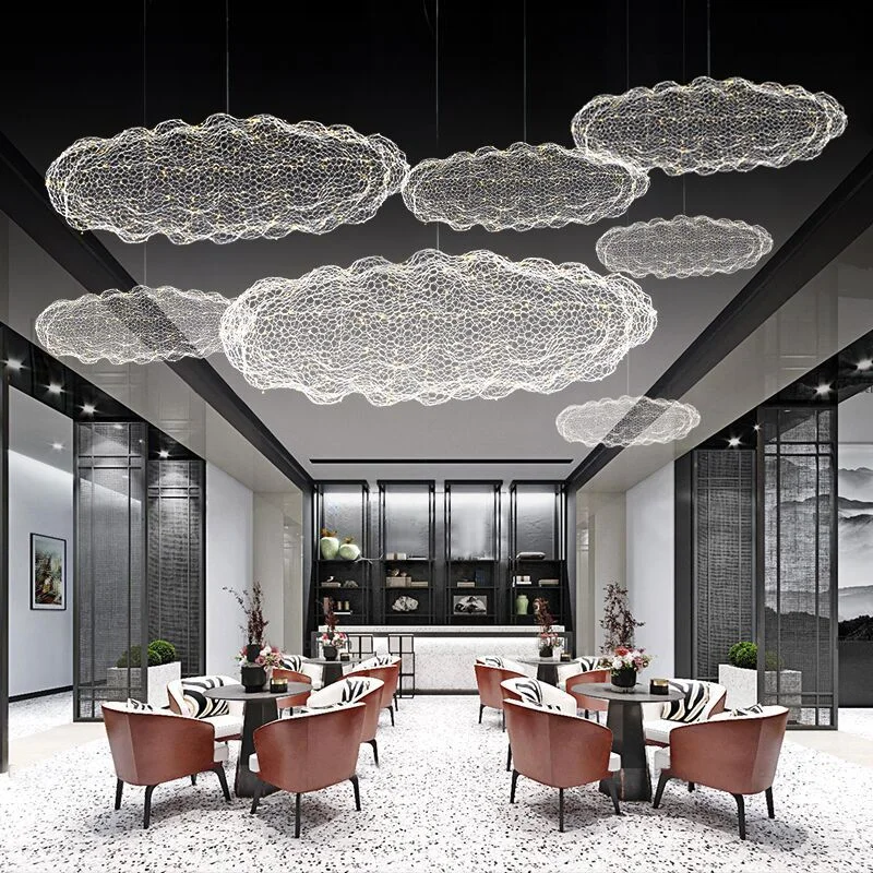 

High end restaurant fishing net light, iron cloud light, handmade weaving, creative and personalized cloud pendant light