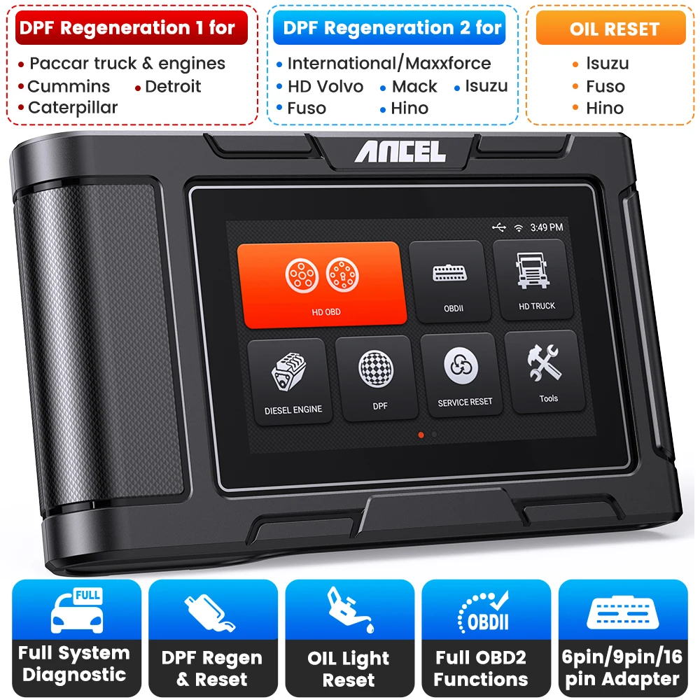 Heavy Duty Truck Car Scanner All Systems ANCEL HD3400 PRO OBD2 Scanner DPF Regen for Cummins Detroit Caterpillar Paccar