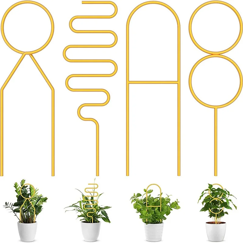 Metal Climbing Frame 4 pcs Geometric Plant Stand for Pots 5 to 8 Inch Diameter Indoor Outdoor Rust Resistant Coating