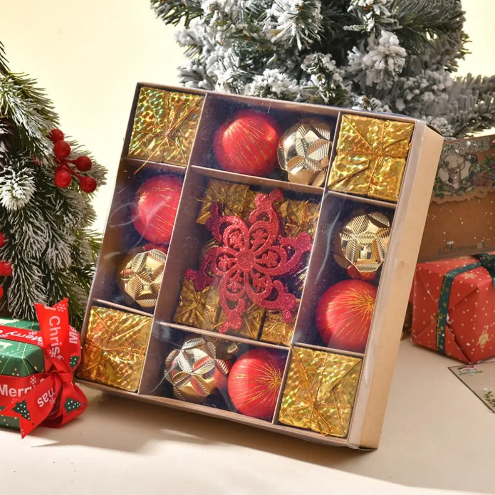 

Plastic Painted Christmas Balls Pendant Electroplated Pinecone Snowflake Candy Christmas Hanging Balls Set Shatterproof Reusable