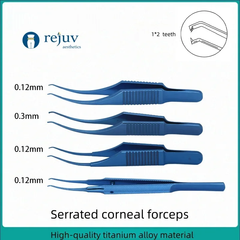 Ophthalmic Microscopic Tooth-Tipped Corneal Forceps for Cosmetic and Plastic Surgery, Titanium Alloy Instruments, Serrated Tip