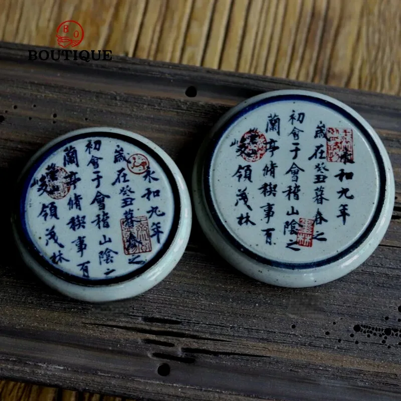 Round Ceramic Coaster Hand Painted Calligraphy Coasters Cup Mat Drinkware Lid Holeder Aesthetic Drink Holders Gongfu Teaware