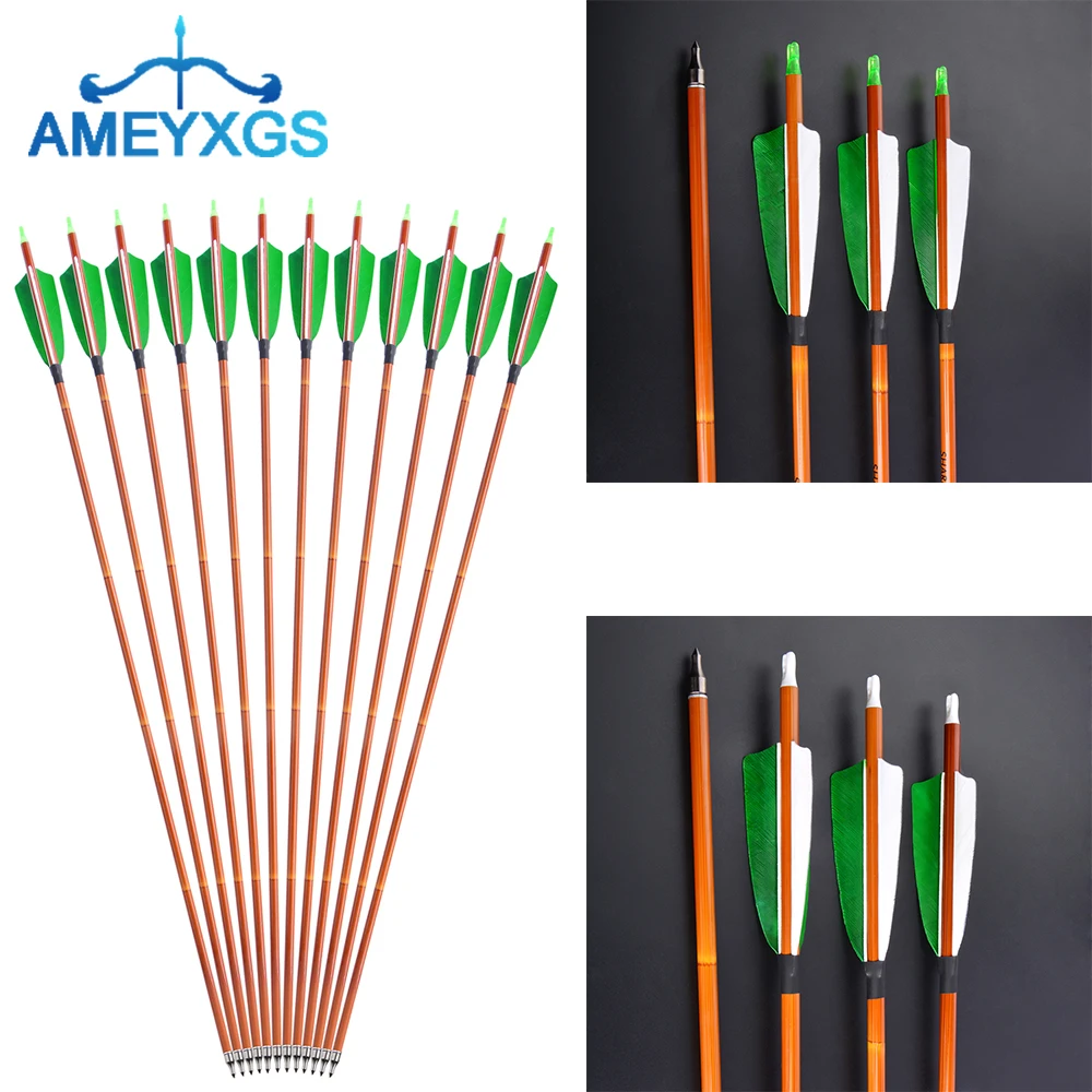 

6/12pcs Archery Spine 500 31.6'' Mix Carbon Arrows 4'' Shield Turkey Feather Compound/Recurve Bow Shooting Hunting Accessories