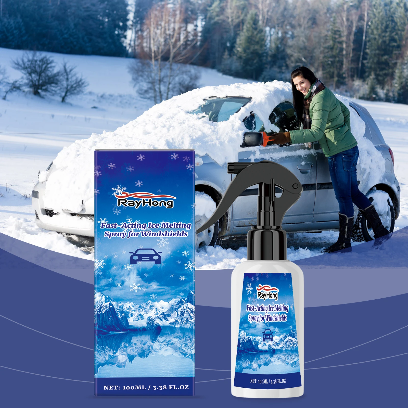 

Rayhong Car Rapid Ice Melting Spray - Quick Snow and Ice Removal Spray for Car Windshield Cleaning and Defogging