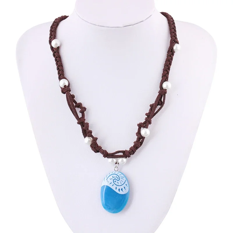 Nuevo 2020 collares con colgante luminoso de piedra azul Polinesia océano princesa Moana cuerda collar de cadena mujer joyería de moda femenina