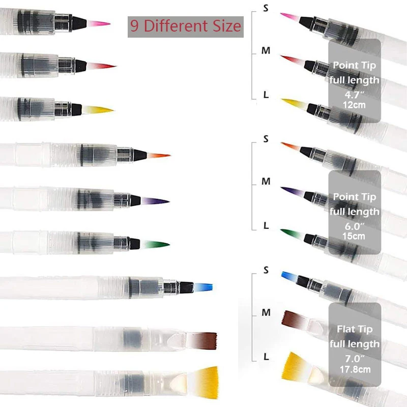 6/9/12pcs Watercolor Brush Pens Set Super Easy to Use and Fill for Water Soluble Colored Pencil Aqua Brush Pen for Students