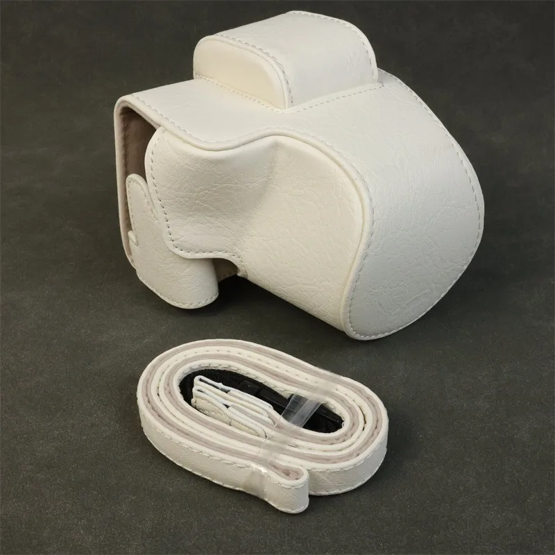 For Canon EOS R50 Camera (Lens 18-45mm) PU Leather Protective Case with Bottom Base Cover Shoulder Strap for EOS R50 Accessories