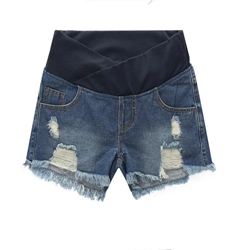 Maternity Denim Hole Shorts Summer Tassel Jeans Pants for Pregnant Women Clothing Plus Size M L XL XXL 3XXL Elastic Belt Jeans