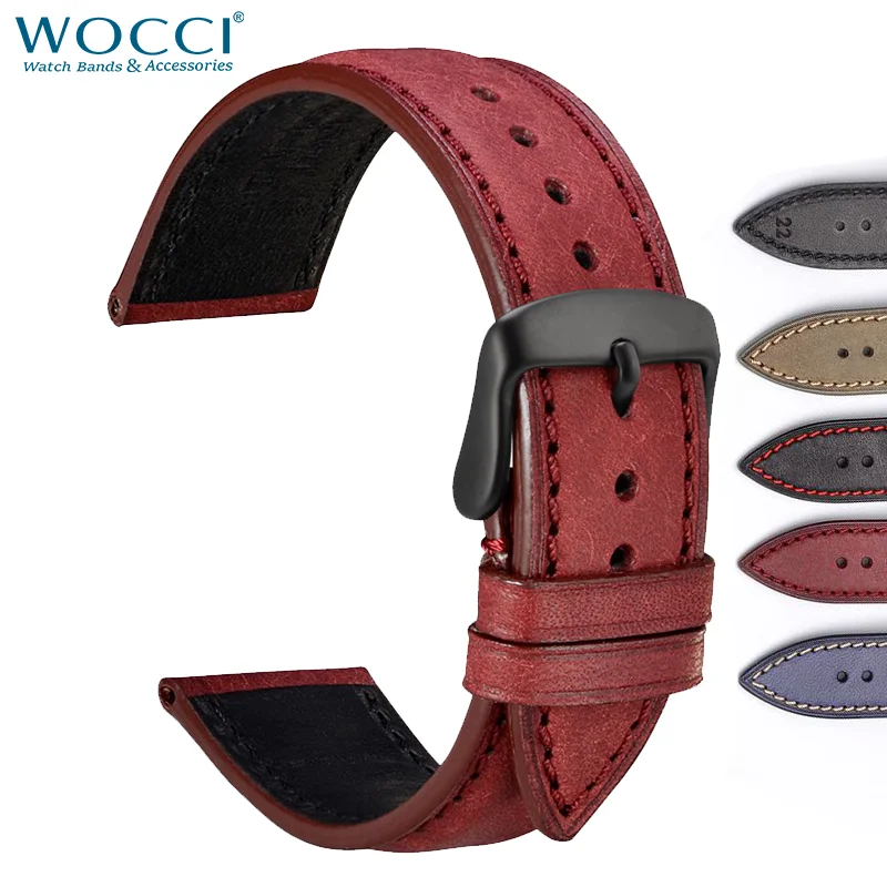 

WOCCI Nubuck Italian Leather Watch Strap 14mm 18mm 20mm 22mm Bracelet Replacement Watchband for Women Men Black Green Red