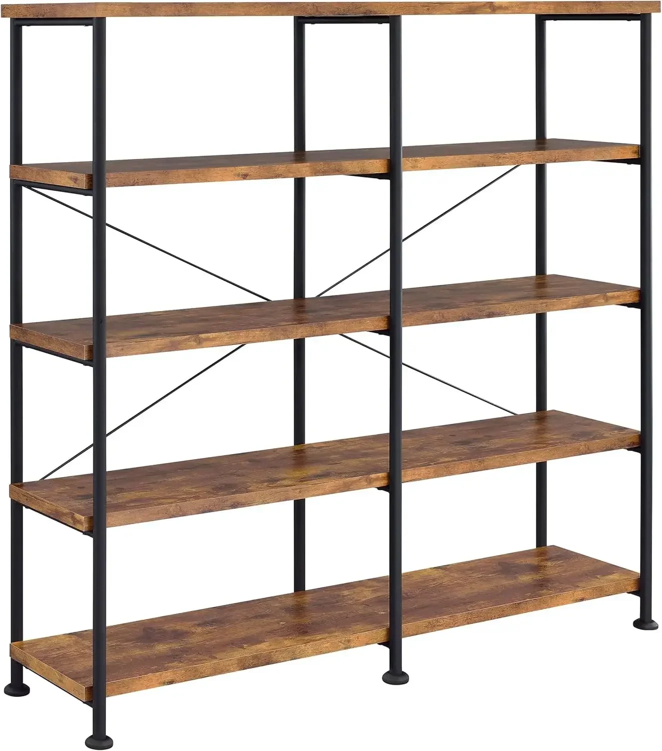 Coaster Home Furnishings Analiese Rustic Industrial 4-Tier Double Bookcase Etagere Bookshelf Office Storage Book Shelf Engineere