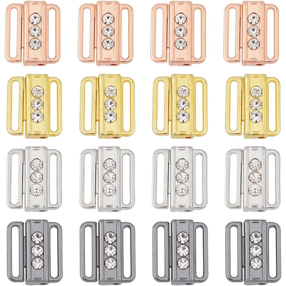 16Pcs 4 Colors Bra Clasp Replacement Part Alloy Rhinestone Bikini Clips Bra Buckle Closing Hook Closure Mixed Color Bra Safe